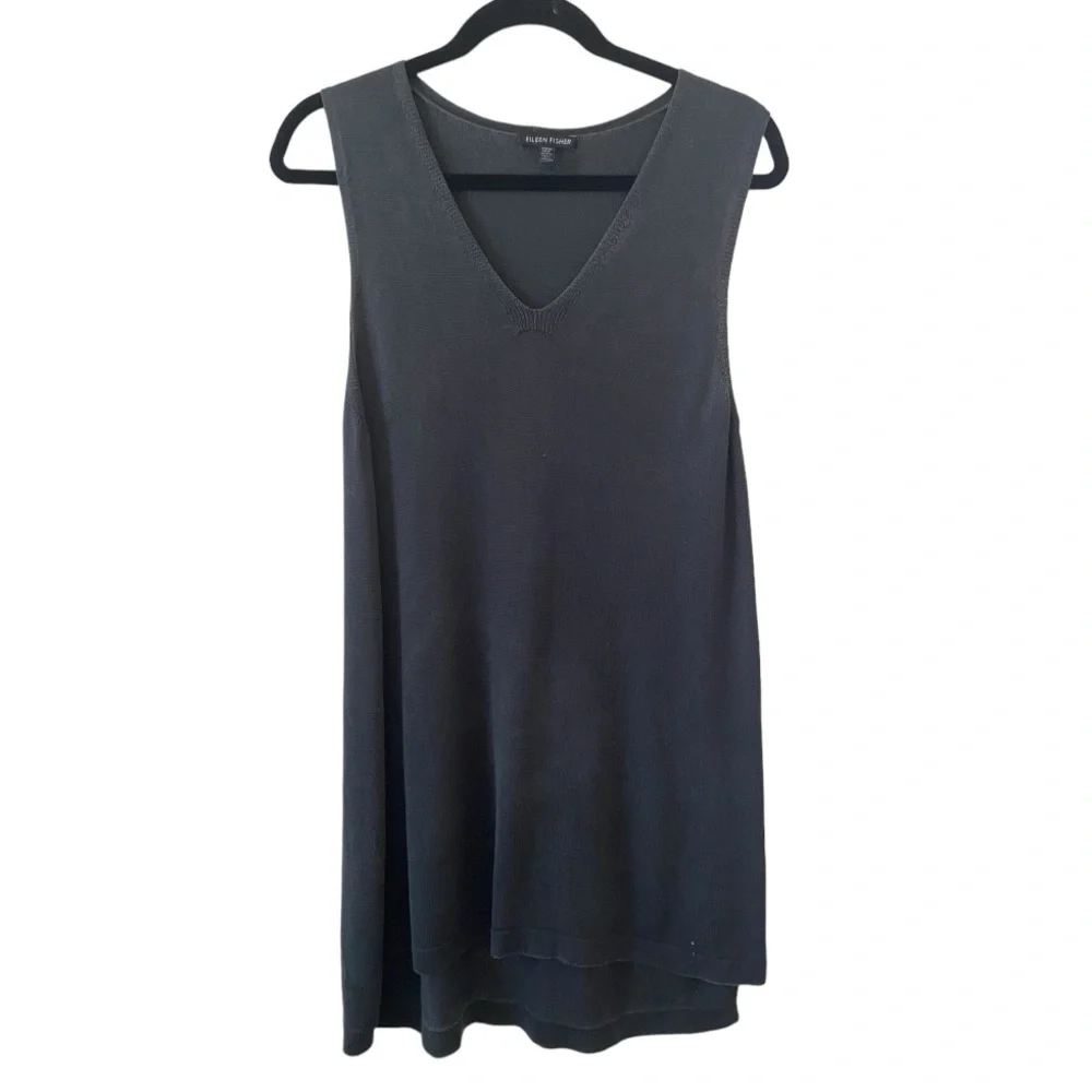 Eileen Fisher Top Sz M Charcoal Tencel Knit Tunic Lagenlook Minimalist Office - Picture 1 of 16
